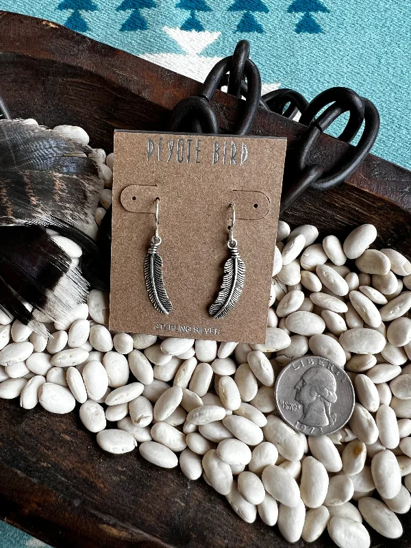 Gemstone Hoop Earrings-Sterling Silver small Feather Earrings