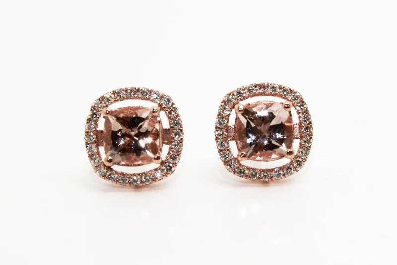 Colorful Gemstone Hoop Earrings-MORGANITE AND DIAMOND HALO STUD EARRINGS AD NO 1629