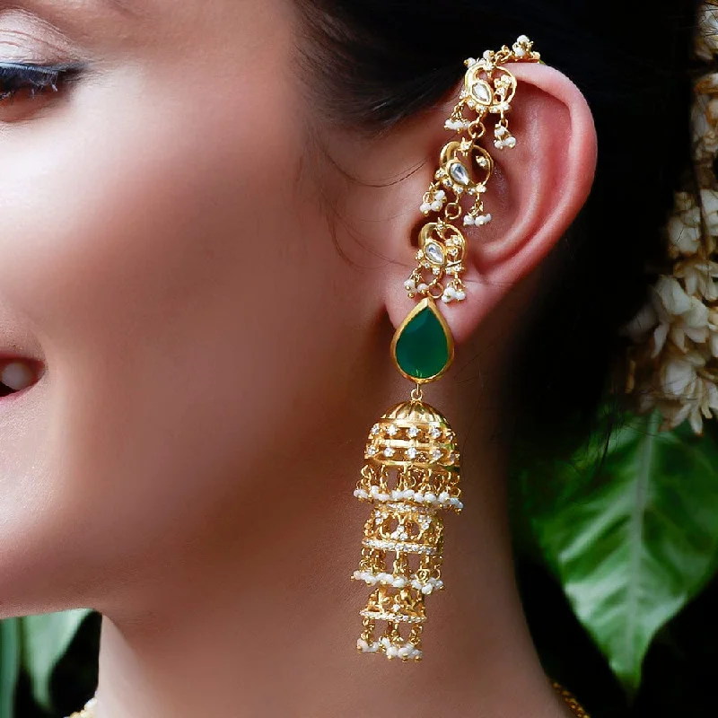 Gold Leaf Earrings-Swan Silver Majestic Jhumka