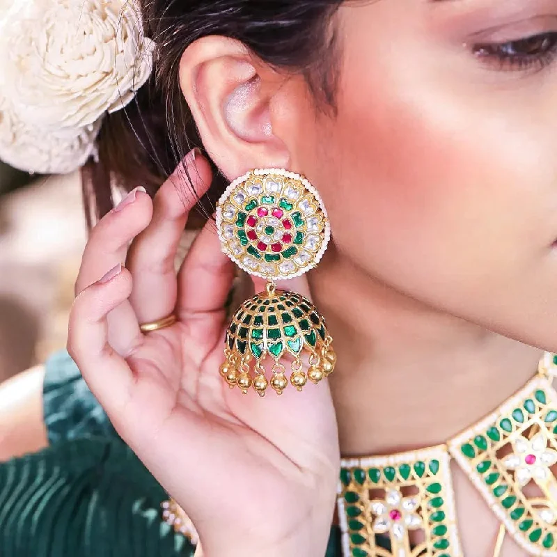 Gold Hoop Earrings-Majestic SILVER  92.5 KUNDAN JHUMKA