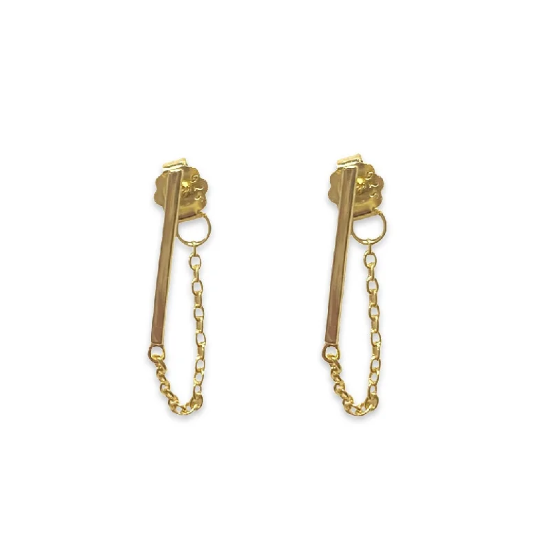 Simple Gold Earrings-Barbara Plain Chain Stud Earrings