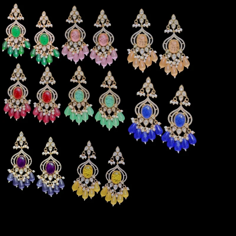 Gold Dangle Earrings-DER609 Polki earrings ( READY TO SHIP )