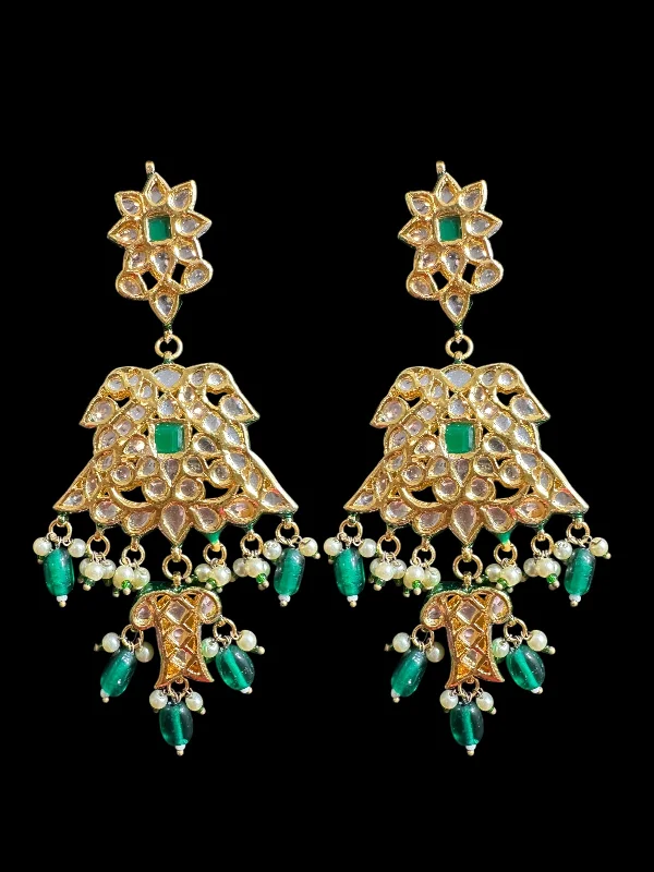 Cute Drop Earrings-Mashal Kundan earrings  - Green  ( READY TO SHIP )