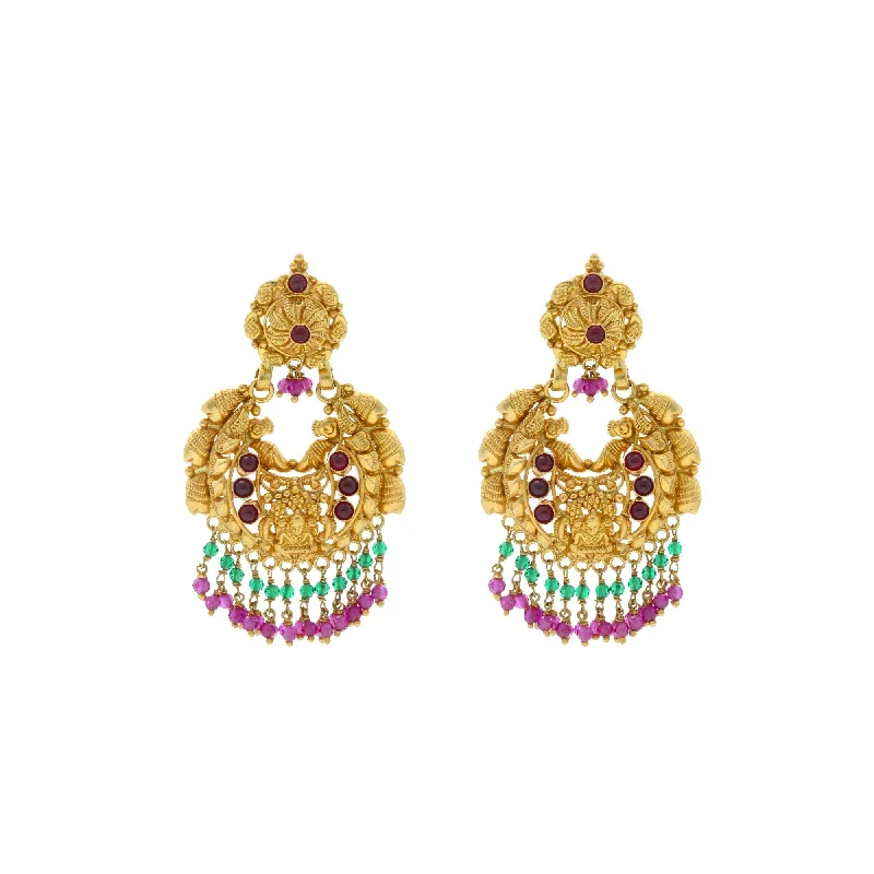 Multi-Colored Earrings-22K Yellow Gold Earrings W/ Ruby and Filgree Art & Splendid Design