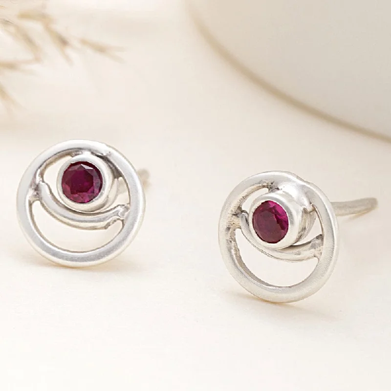 Simple Hoop Earrings-92.5 Silver Red Spiral Stud Earrings