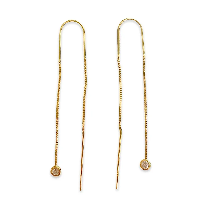 Statement Earrings for Parties-Amy Solo Bezel Threader Earrings