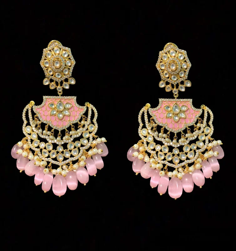 Gold Chain Earrings-DER154 polki with pink  meenakari statement earrings ( READY TO SHIP)