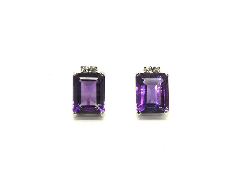 Statement Gold Earrings-Amethyst And Diamond Stud Ad No.0789