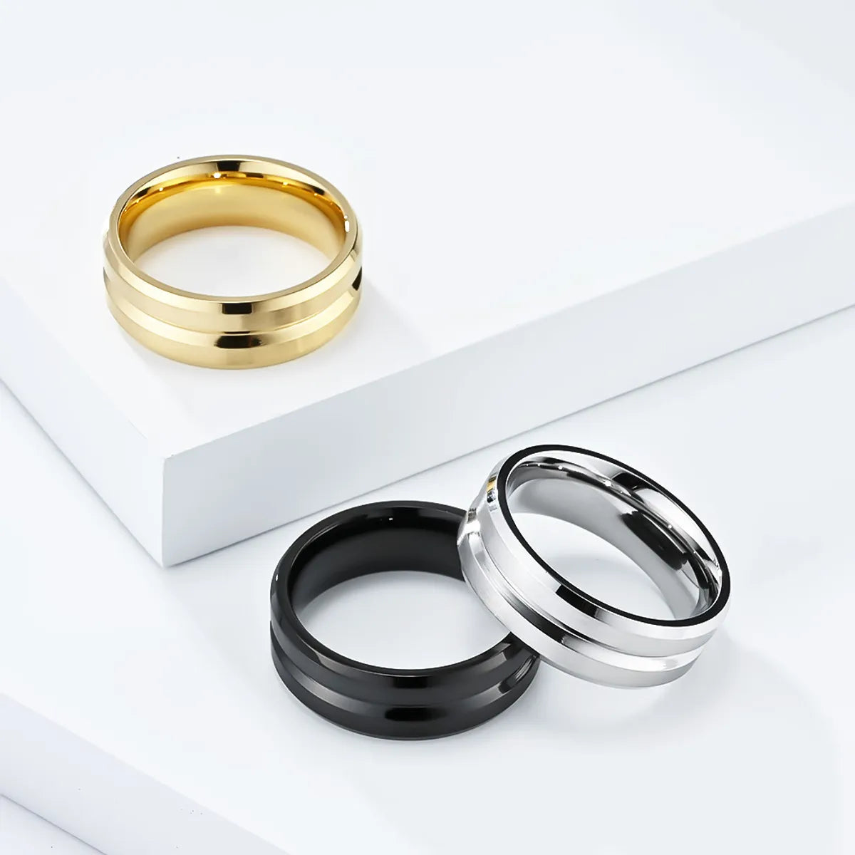 Gold Wedding Band Set with Diamonds-Simple Style Solid Color 304 Stainless Steel 18K Gold Plated Unisex Rings