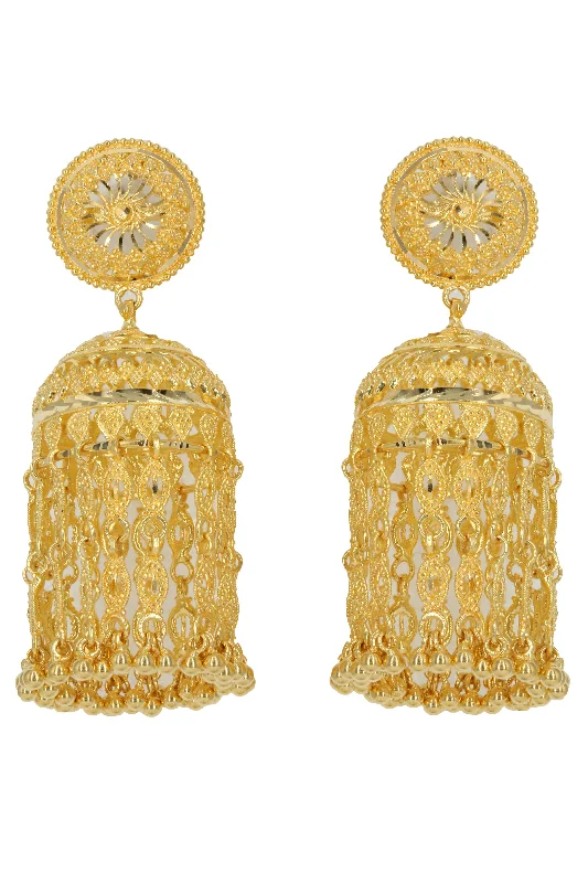 Elegant Dangly Earrings-22K Yellow Gold Sun Jhumki Earrings W/ Fringe