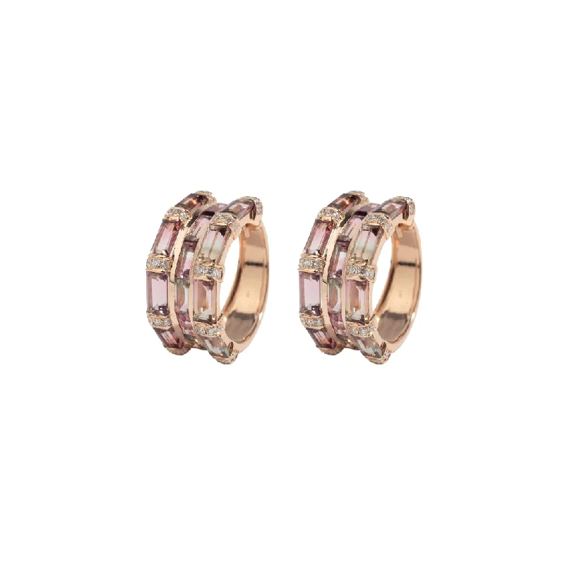 Pink Gold Earrings-Creative Vine Watermelon Tourmaline Earrings