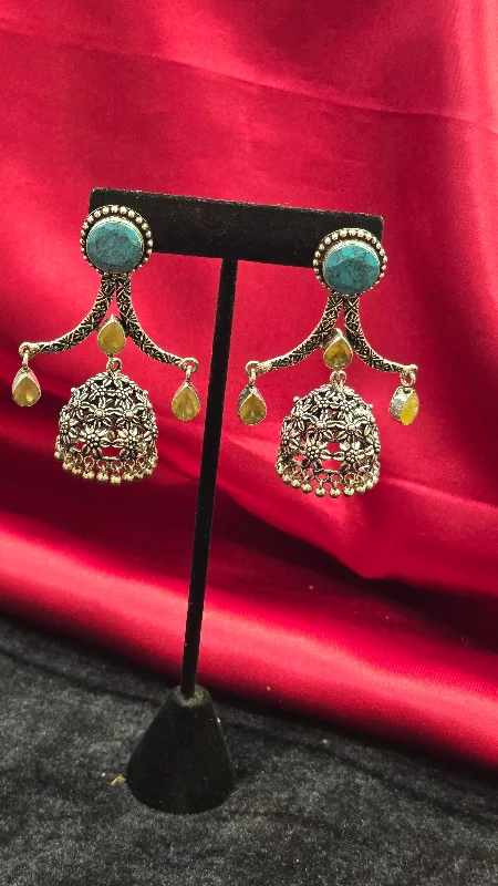 Simple Crystal Earrings-Antique Light Blue Color Big Jhumkas