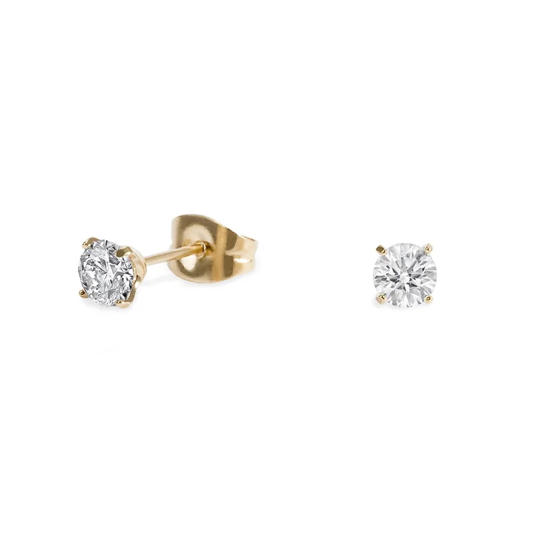 Geometric Stud Earrings-Stainless 4 mm round cz stud earrings