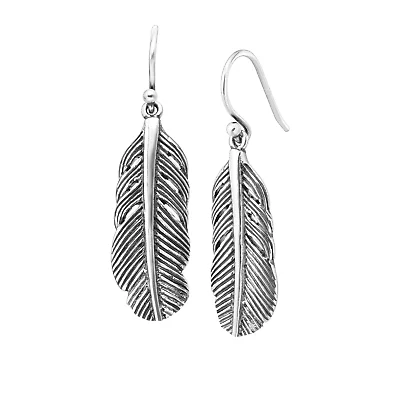 Blue Drop Earrings-Feather Dangling Earrings, Sterling Silver