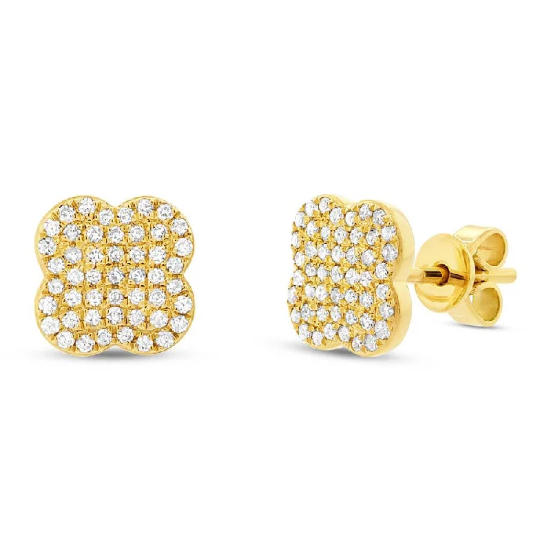 Butterfly Stud Earrings-14K Yellow Gold Diamond Clover Stud Earrings