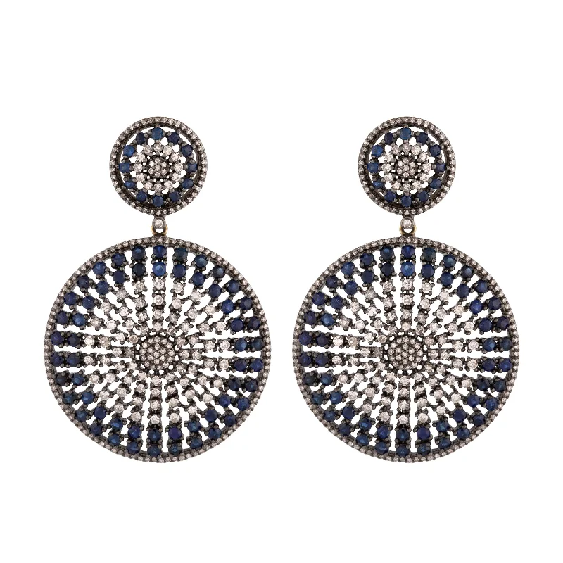 Silver Earrings for Weddings-Sapphire & Diamond Mystic Mandala Earrings