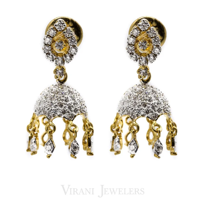 Sterling Stud Earrings-1.04CT Jellyfish Diamond Drop Jhumki Earrings Set in 18K Yellow Gold