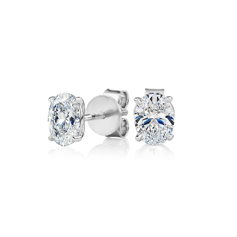 Elegant Stud Earrings-Premium Certified Lab-Grown Diamond, 1.40 carat TW oval stud earrings in 14 carat white gold