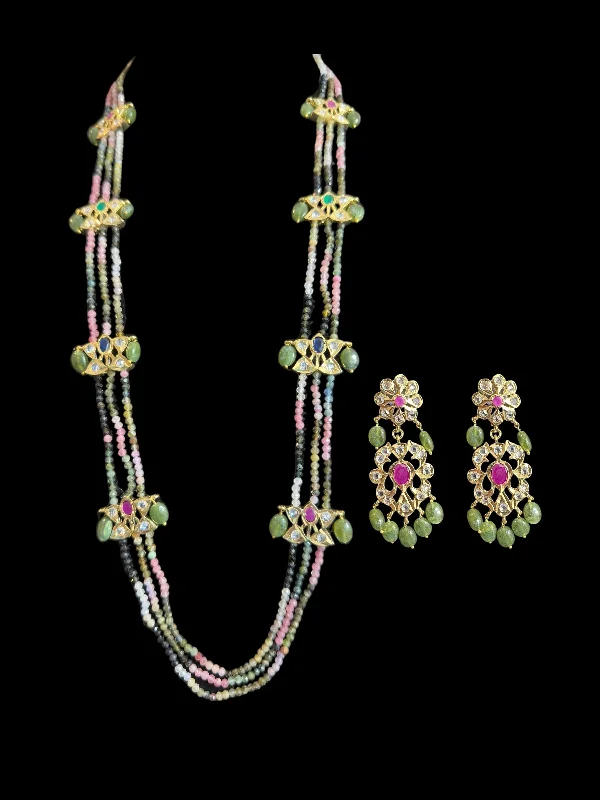 Silver Earrings with Pearls-DLN102 Tourmaline beads Rani haar with earrings ( READY TO SHIP )