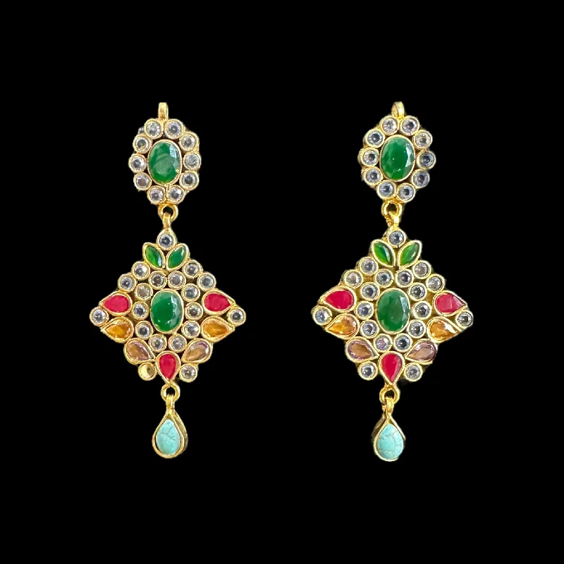 Luxury Gemstone Earrings-DER581 kundan earrings in multicolor ( READY TO SHIP )