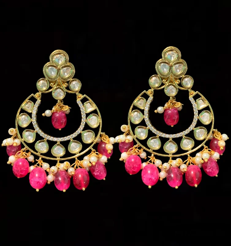 Premium Silver Earrings-DER221 ruby earrings with polki and pearls ( READY TO SHIP )