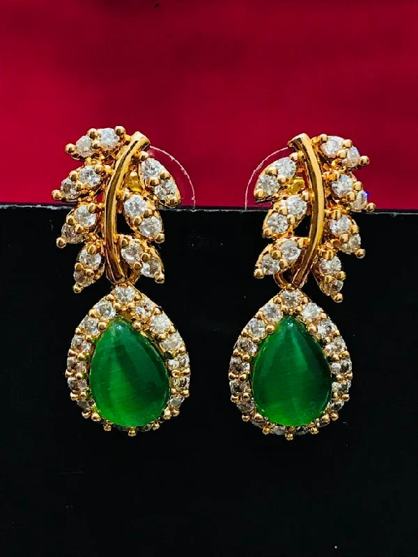 Vintage Drop Earrings-Attractive Gold Plated Green Color Beautiful Earrings For Women