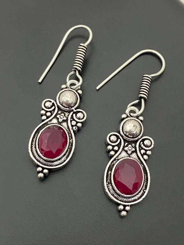 Fashion Bead Earrings-Wonderful Oxidized Maroon Color Stone Earrings For Women