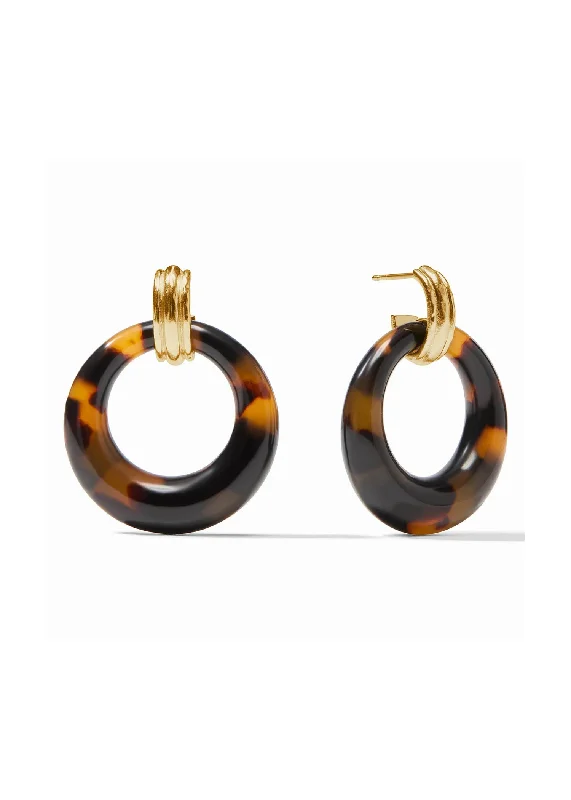 Silver Hoop Earrings for Women-MADISON DOORKNOCKER EARRINGS - TORTOISE SHELL