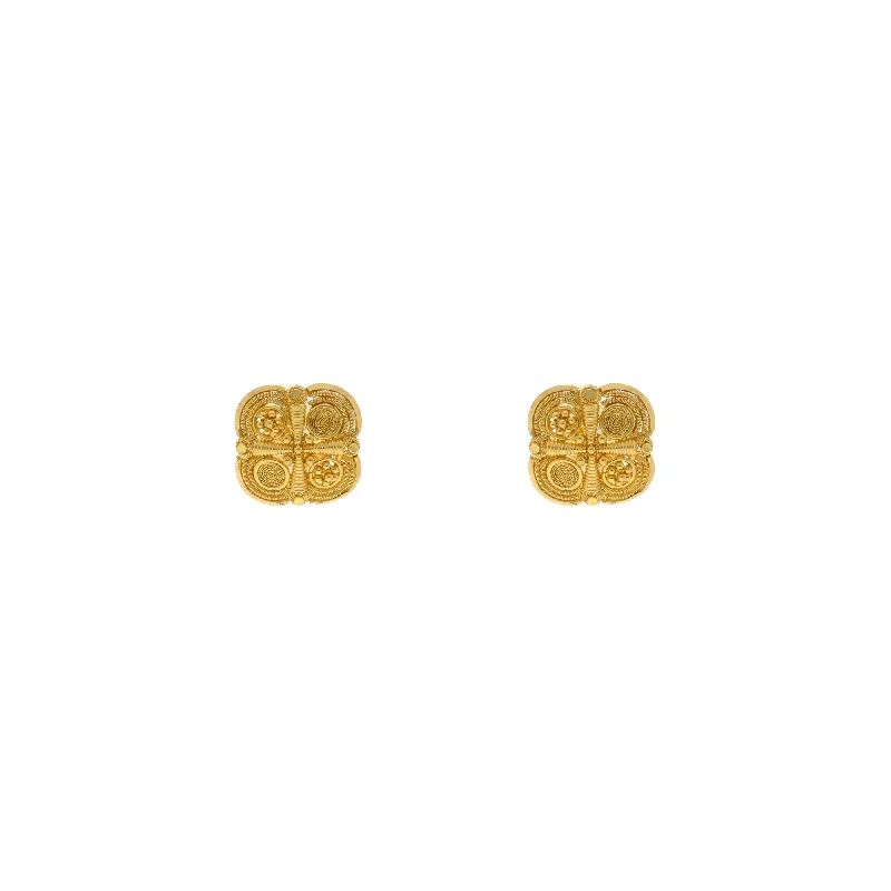 Gold Stud Earrings-22K Yellow Gold Exotic Square Shaped Stud Earrings, 3.7 grams