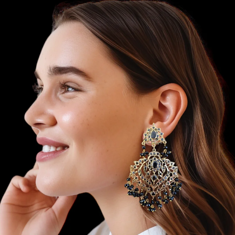 Handmade Hoop Earrings-DER721  Ekta gold plated earrings - BLACK  ( READY TO SHIP )