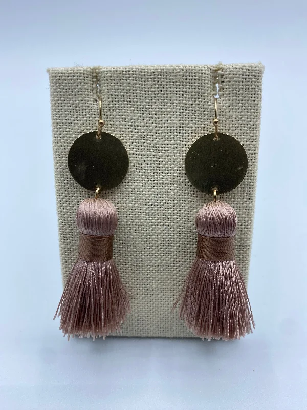 Light Blue Earrings-Taupe and Gold Tassel Earrings