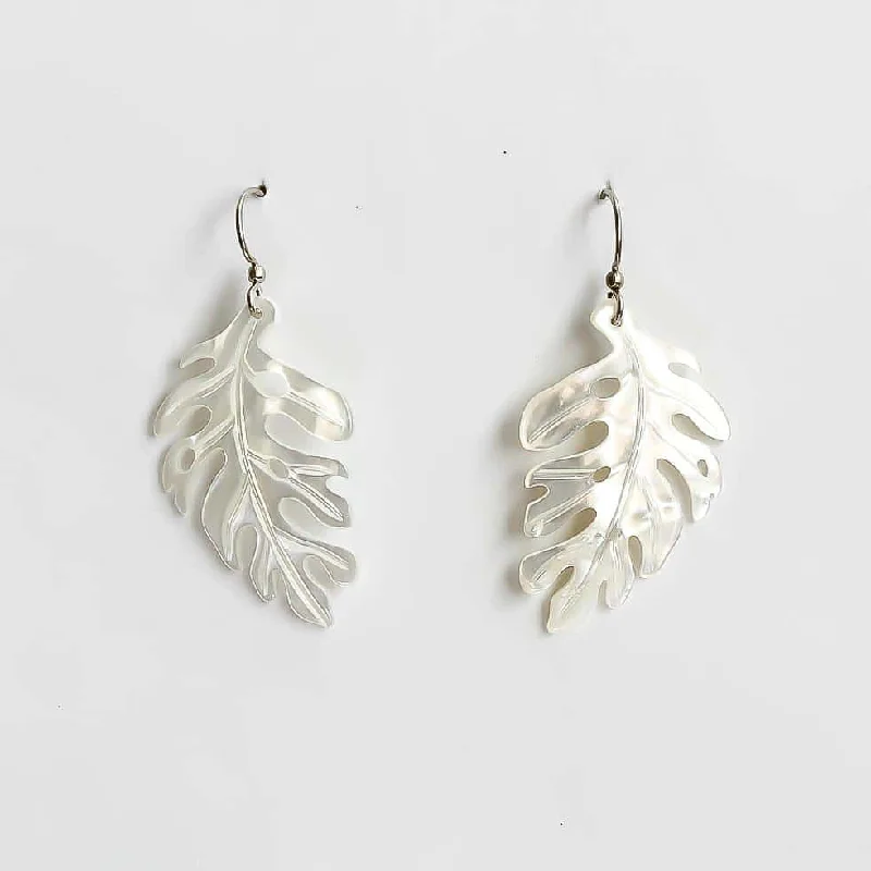 Turquoise Drop Earrings-Carved Monstera Earrings