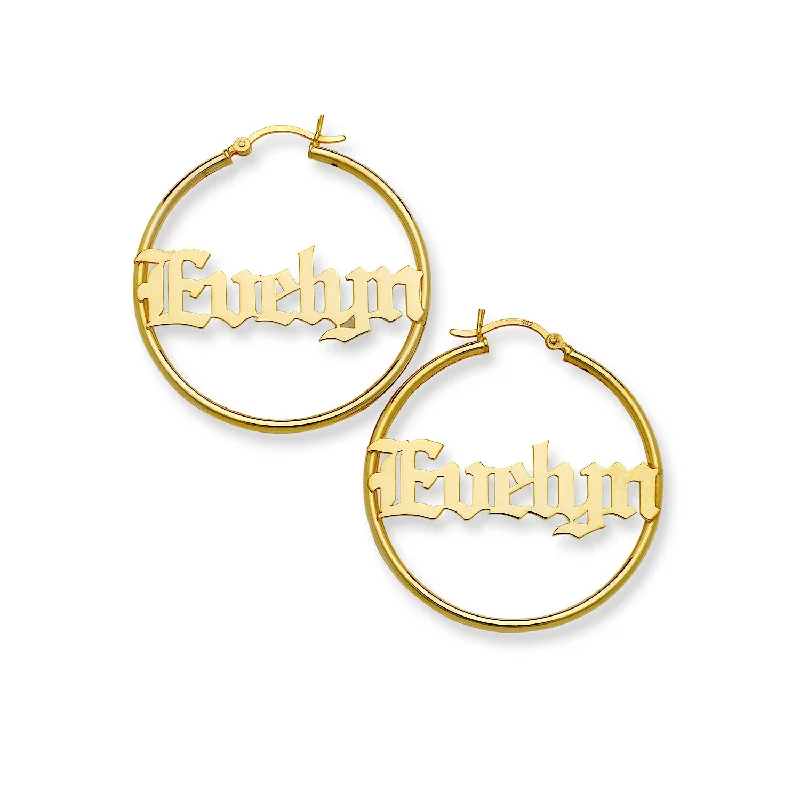 Minimalist Hoop Earrings-Better Jewelry Gothic Name Hoop Gold 10K Earrings