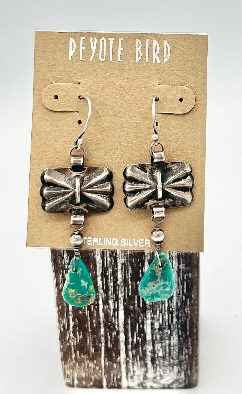 Luxury Drop Earrings-Vintage square concho with Turquoise Stone Earrings