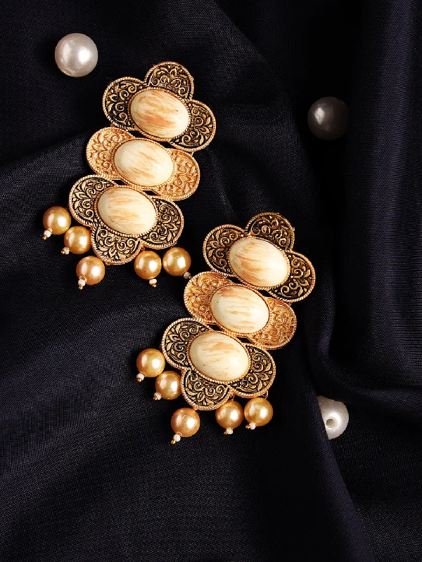 Large Bead Earrings-Stone Studded Meenakari Work Drop Earrings