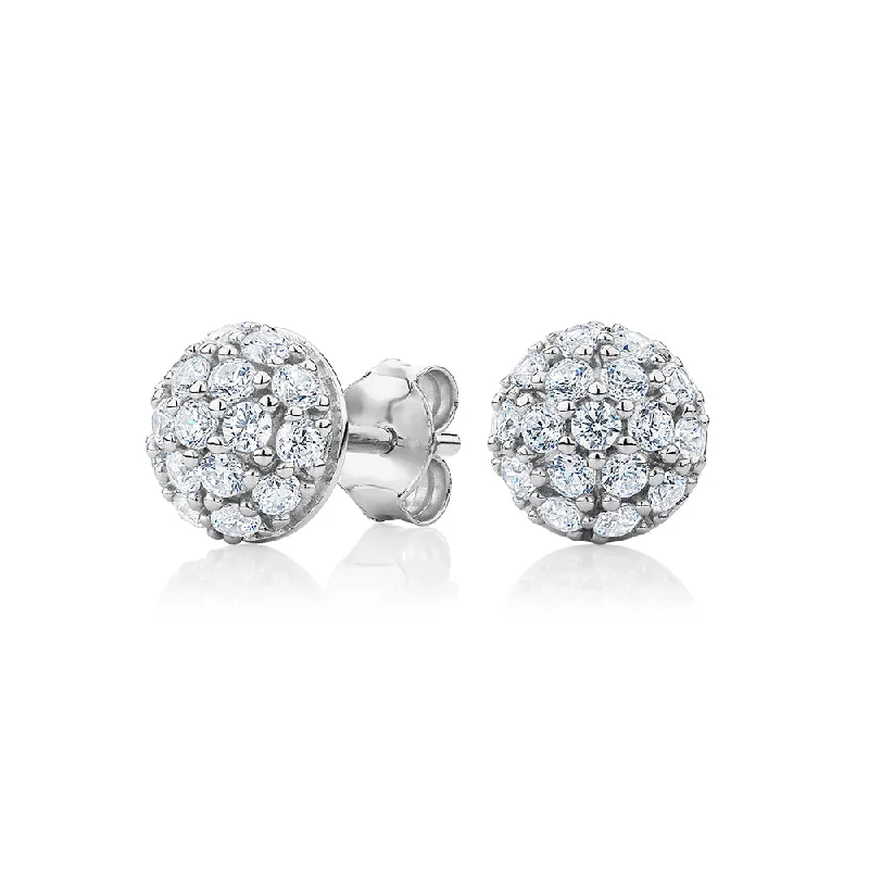 Artistic Metal Earrings-Round Brilliant stud earrings with 0.8 carats* of diamond simulants in sterling silver