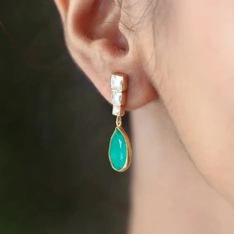 Green Jade Earrings-Silver green drop earring