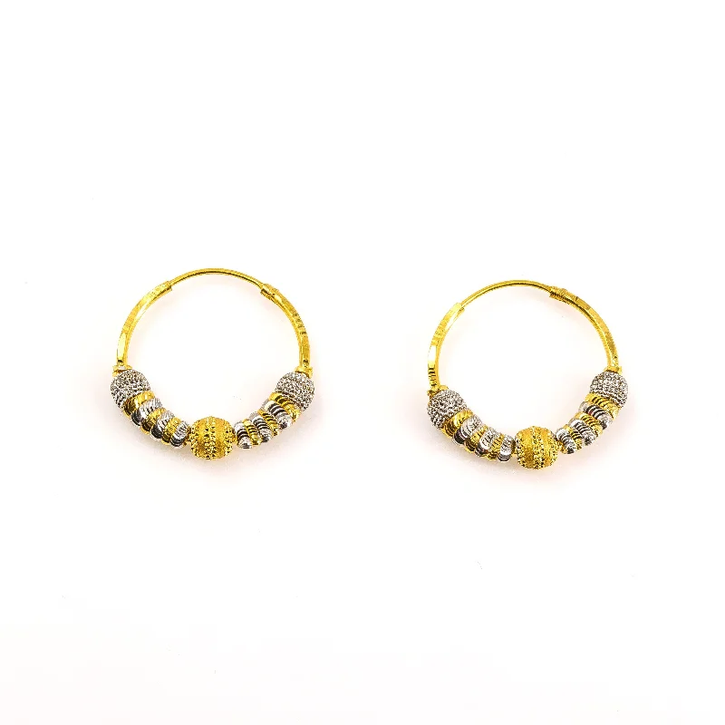 Handmade Silver Earrings-22K Two-Tone Gold Beaded Hoop Earrings