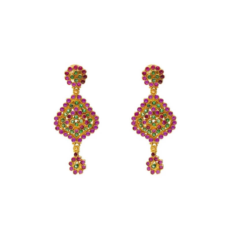 Chandelier Earrings for Weddings-22K Yellow Gold Dangling Divya Earrings