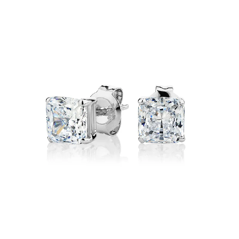 Crystal Drop Earrings-Princess Cut stud earrings with 2 carats* of diamond simulants in 10 carat white gold