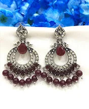 Vintage Boho Earrings-Attractive Maroon Color Oxidized Beads Worked Earrings