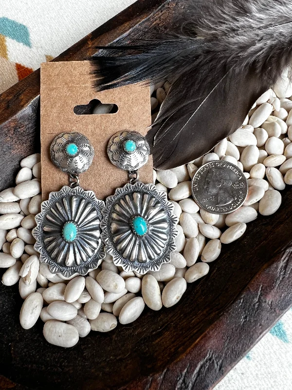 Multi-Layer Earrings-Yazzy Sterling Silver and Turquoise Concho Earrings