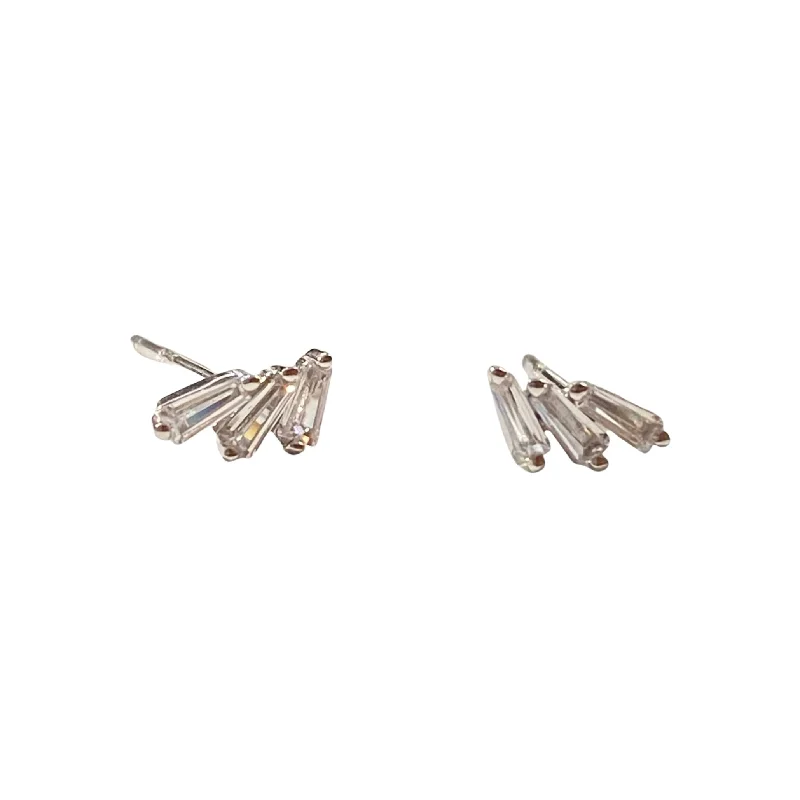 Birthstone Stud Earrings-Amy Tiny Baguette Fan Studs