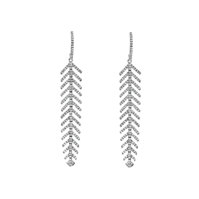 Classic Silver Earrings-White Gold & Diamond Serene Feather Earrings