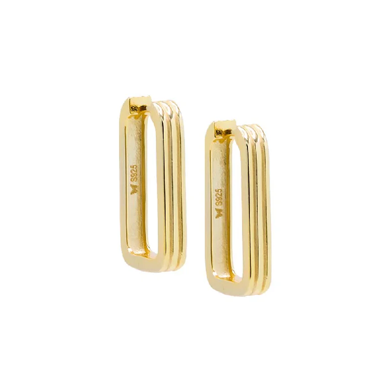 Spiral Silver Earrings-Gold Solid Wide Lined Oval Huggie Earrings (22MM)