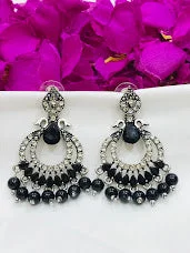 Heart Shaped Hoop Earrings-Beautiful Oxidized Black Color Beads worked Earrings