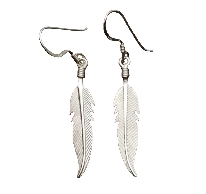 Modern Drop Earrings-Spirit-Free Bohemian Feather Sterling Silver Dangle Earrings