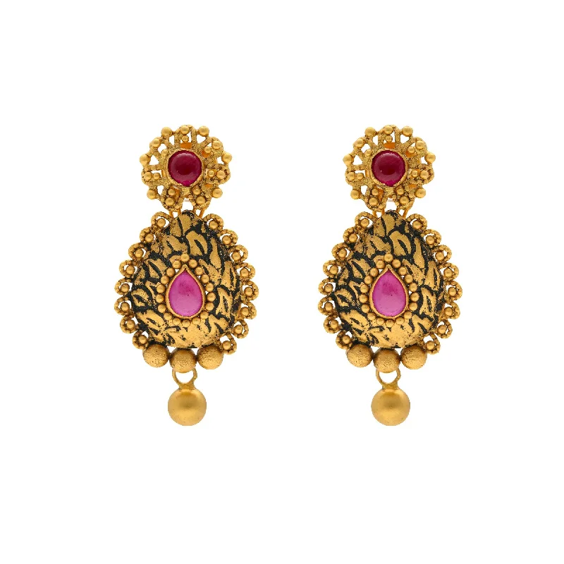 Handmade Crystal Earrings-22K Yellow Gold Antique Rachana Earrings