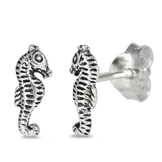 Cute Dangle Earrings-Sterling Silver Seahorse Stud Earrings