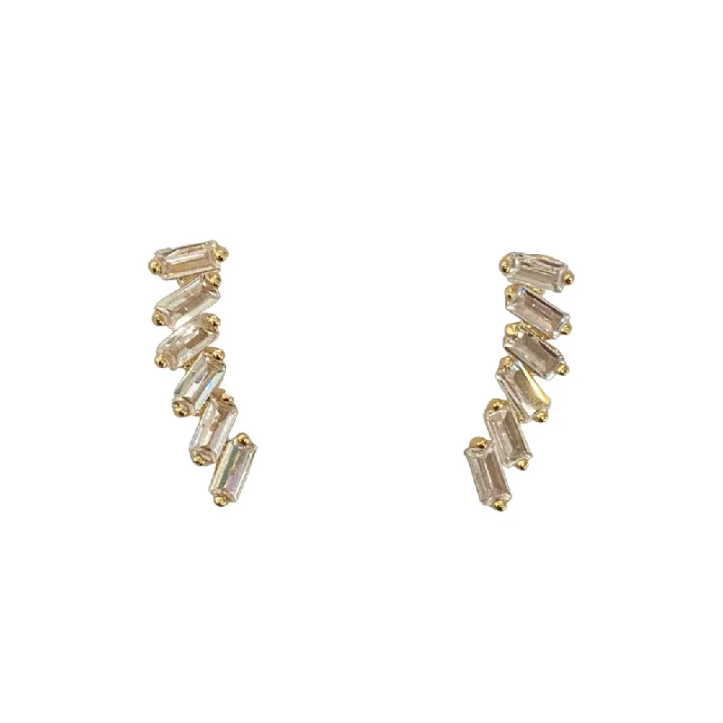 Diamond Stud Earrings-Clara Baguette Medium Crawlers